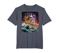 German Shepherd Dog as Kraken Attack a War Ship at High Seas T-Shirt, Men's Big and Tall, Heather Blue, 5X Tall
