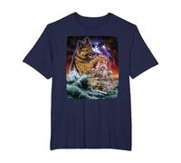 German Shepherd Dog as Kraken Attack a War Ship at High Seas T-Shirt, Men's Big and Tall, Navy Blue, 2X Tall
