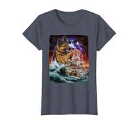 German Shepherd Dog as Kraken Attack a War Ship at High Seas T-Shirt, Women, Heather Blue, X-Small