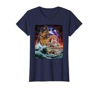 German Shepherd Dog as Kraken Attack a War Ship at High Seas T-Shirt, Women, Navy Blue, Small