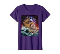 German Shepherd Dog as Kraken Attack a War Ship at High Seas T-Shirt, Women, Purple, Large