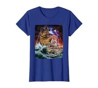 German Shepherd Dog as Kraken Attack a War Ship at High Seas T-Shirt, Women, Royal Blue, Large