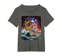 German Shepherd Dog as Kraken Attack a War Ship at High Seas T-Shirt, Women's Plus, Asphalt Grey, 5X