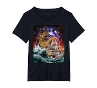 German Shepherd Dog as Kraken Attack a War Ship at High Seas T-Shirt, Women's Plus, Black, 1X