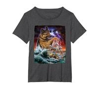 German Shepherd Dog as Kraken Attack a War Ship at High Seas T-Shirt, Women's Plus, Dark Heather Grey, 3X