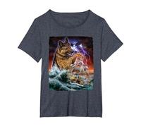 German Shepherd Dog as Kraken Attack a War Ship at High Seas T-Shirt, Women's Plus, Heather Blue, 3X