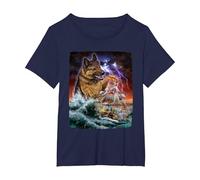 German Shepherd Dog as Kraken Attack a War Ship at High Seas T-Shirt, Women's Plus, Navy Blue, 2X