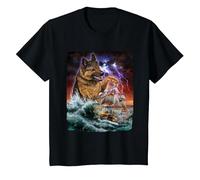 German Shepherd Dog as Kraken Attack a War Ship at High Seas T-Shirt, Youth, Black, 4T
