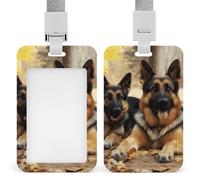 German Shepherd Dog Badge Holder with Lanyard - Waterproof Hard Plastic ID Card Holder Professional Name Tag Vertical ID Card Name Badge for Office Nurse Doctor Teacher