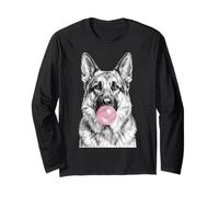 German Shepherd Dog Blowing Bubblegum Sketch Art Long Sleeve T-Shirt