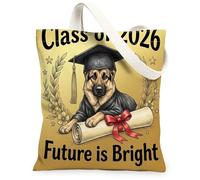 German Shepherd Dog Congrats Grad Canvas Tote Bag for Shopping 13 * 15, Graduation Diploma Reusable Grocery Bag for Women, Class of 2026 Beach Aesthetic Painting Gift Decor