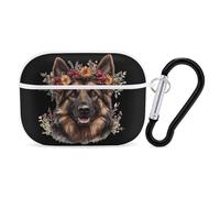 German Shepherd Dog Flower Cute Case Compatible with AirPods Pro Protective Cover with Keychain