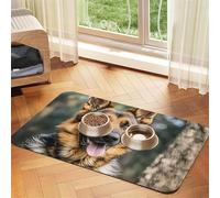 German Shepherd Dog Food Mats for Floors, 16x24 Inch Non-Slip Super Absorbent Pet Food Mat, Dishwasher Dog Mat for Food and Water, Cute Rubber Quick Dry Pet Feeding Mat for Dogs Puppy Cats
