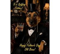 German Shepherd Dog Funny Gentleman Victorian Fathers Day Card for Father - For Him Dapper Spiffing Humour Greeting Blank Inside Envelope Included Gift Idea UK
