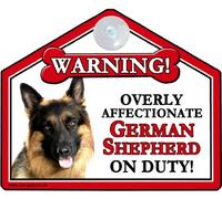 GERMAN SHEPHERD Dog Gift. High Gloss Plastic Warning Sign 6" x 7" with Suction Sign - for car or house windows, can also be nailed to gates or fences.