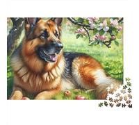 German Shepherd Dog Hard 1000 Piece Family Game Night Puzzle German Shepherd Resting in Spring Garden Premium Sturdy Vibrant Challenging Stress Relief 70x50cm/1000pcs