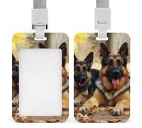 German Shepherd Dog ID Badge Holder Retractable Clip Waterproof Plastic Card Holder with Lanyard Vertical Card Protector Work Badge Sleeve Name Badge Reel Holders Name Tag for Work Office Doctor Nurse