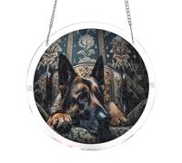 German Shepherd Dog in Elegant Chair Acrylic Jigsaw Puzzles Suncatcher, 8.2 Inch Window Hanging Suncatcher Acrylic Puzzle, DIY Home Decor Art Gift