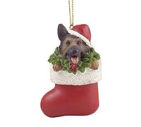 German Shepherd Dog in Red Stocking Resin Xmas Tree Decoration Ornament Puppy Craft Celebrating Holiday Christmas Embellishments 3.46 "