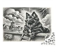 German Shepherd Dog Jigsaw Puzzle 1000 Piece Jigsaw Puzzle Set Paper for Adults Thunderstorm City Landscape Focus Leisure Home Decor Family Time 52x38cm/1000pcs