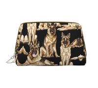 German Shepherd Dog Leather Hand-Held Zipper Makeup Bag Pen Case Stationery Box Lipstick Pouch Toiletry Bag