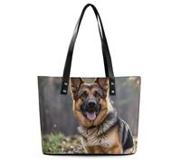 German Shepherd Dog Leather Tote Bag for Women Work Shoulder Purses with Zipper Waterproof Large Computer Shoulder Bag Fashion Ladies Shoulder Handbag Reusable Shopping Bags