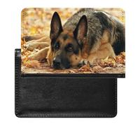 German Shepherd Dog Lies on Autumn Falling Foliage Leaves Women's Passport Protector, Men's Passport Protector, PU Travel Passport Protector for Women Men Worker 5.8 x 3.9 x 0.4 inch