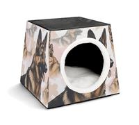 German Shepherd Dog Lovers Cat Bed for Indoor Cats - Foldable Cat & Dog House with Removable Cozy Cushion, Waterproof Oxford Washable Pet House for Small Pets 13.8" X 13.8" X 11.8"