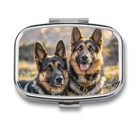 German Shepherd Dog Lovers Pill Box 2 Compartment - Small Metal Medicine Organizer Portable Pill Case for Purse Pocket Travel Vitamin Organizer for Men Women, BPA-Free