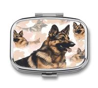 German Shepherd Dog Lovers Pill Box 2 Compartment Small Square Pills Case Portable for Pocket Pill Organizer Travel Metal Pill Holder for Office Home Vitamin Medicine Fish Oil