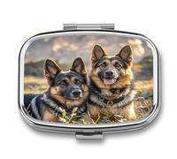 German Shepherd Dog Lovers Pill Boxes 2 Compartment Box Portable Square Travel Pill Daily with Vitamin Store Pocket Medicine Organizer for Office