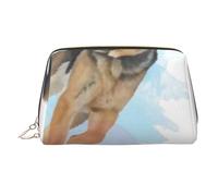German Shepherd Dog Lovers Printed Makeup Bag for Women Portable Leather Make up Bag Travel Gold Zipper Cosmetic Bags Organizer