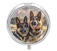 German Shepherd Dog Lovers, Round Small Pill Box, Portable 3 Compartment Boxes, Round Pill Box with Mirror for Vitamins and Medication Supplements