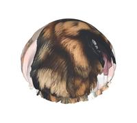 German Shepherd Dog Lovers Shower Caps for Women Reusable Waterproof Shower Cap with Elastic Strap Bath Hair Hat Double Layers Thick Bath Caps for Spa Salon Travel