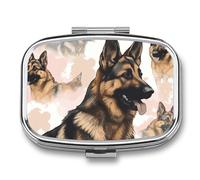 German Shepherd Dog Lovers Travel Pill Organizer A Daily Pill Box for Supplements 2 Compartment Pill Case Convenient for Carrying and Storing Medicines Box