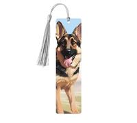 German Shepherd Dog Lovers Wooden Bookmarks Handmade Double-Sided Printed Book Marks Page Markers with Gray Tassels Book Accessories Gift for Book Lovers Women Men