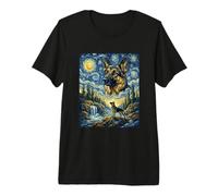 German Shepherd Dog Moon Howling Starry Night Van Gogh Art Premium T-Shirt