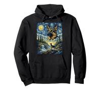 German Shepherd Dog Moon Howling Starry Night Van Gogh Art Pullover Hoodie