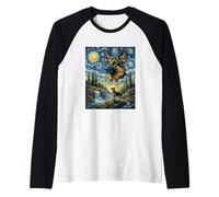 German Shepherd Dog Moon Howling Starry Night Van Gogh Art Raglan Baseball Tee