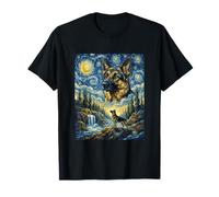 German Shepherd Dog Moon Howling Starry Night Van Gogh Art T-Shirt