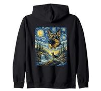 German Shepherd Dog Moon Howling Starry Night Van Gogh Art Zip Hoodie