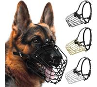 German Shepherd Dog Muzzle Metal Basket for Medium Large Dogs Adjustable Durable Leather Straps Secure Wire Mask for Biting Chewing Barking (Black, M - Size)