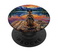 German Shepherd Dog on a Dock at Sunset Artwork PopSockets Adhesive PopGrip