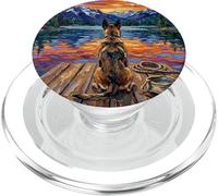 German Shepherd Dog on a Dock at Sunset Artwork PopSockets PopGrip for MagSafe