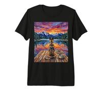 German Shepherd Dog on a Dock at Sunset Artwork Premium T-Shirt