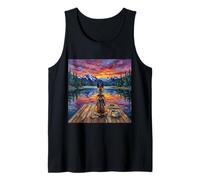 German Shepherd Dog on a Dock at Sunset Artwork Tank Top