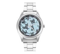 German Shepherd Dog Pattern Men's Steel Strap Watch Easy Reader Casual Silver Dial Fashion Analog Watches
