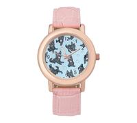 German Shepherd Dog Pattern Women's Leather Watch Easy Reader Minimalist Wristwatch Pink Rose Gold Strap Watches