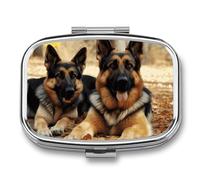 German Shepherd Dog Pill Box 2 Compartment - Small Metal Medicine Organizer Portable Pill Case for Purse Pocket Travel Vitamin Organizer for Men Women, BPA-Free