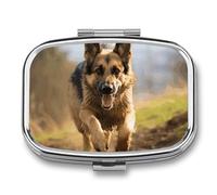 German Shepherd Dog Pill Box, 2 Compartments, Square Pill Container, Portable Pocket Pill Holder or Pill Organizer Bag to Hold Vitamins, Medicine